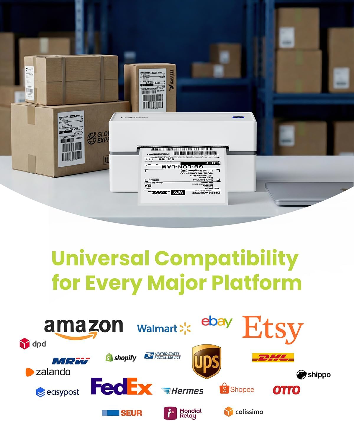 Labeer Label Printer with Holder, 4x6 Wireless Bluetooth Thermal Shipping Label Printer for Small Business, Compatible with iPhone, Android, Windows, Mac, Chromebook, USPS, Shopify