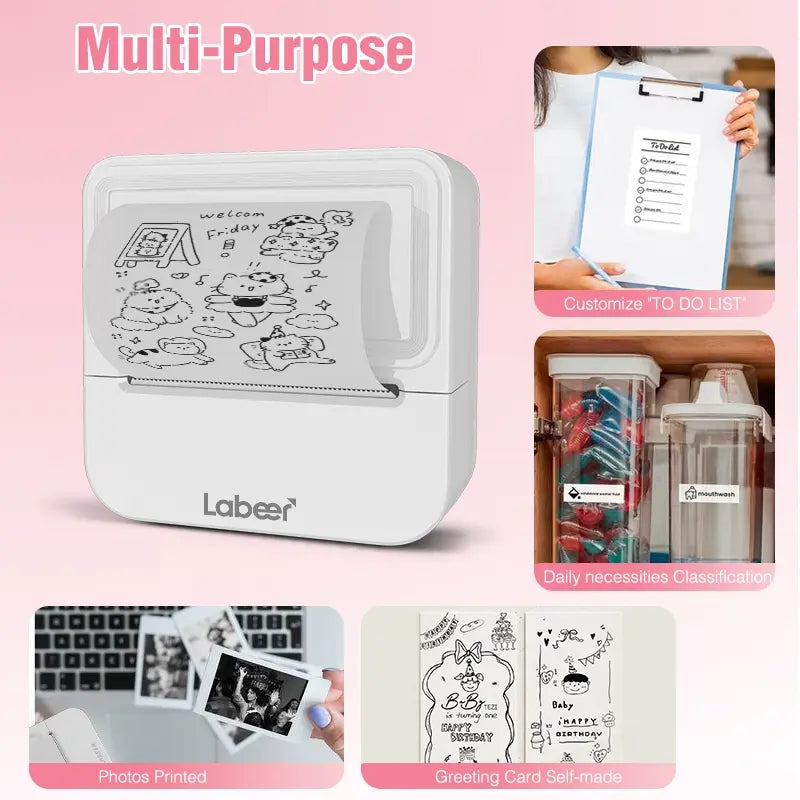 Labeer Mini Sticker Printer-2 Inch Bluetooth Thermal Pocket Printer, Inkless Portable Printer for Study Notes, Printer, Photos, Journals, Memos, Lists,Sticky Label, Ideal Gift for Valentine's Day, TikTokShopBlackFriday