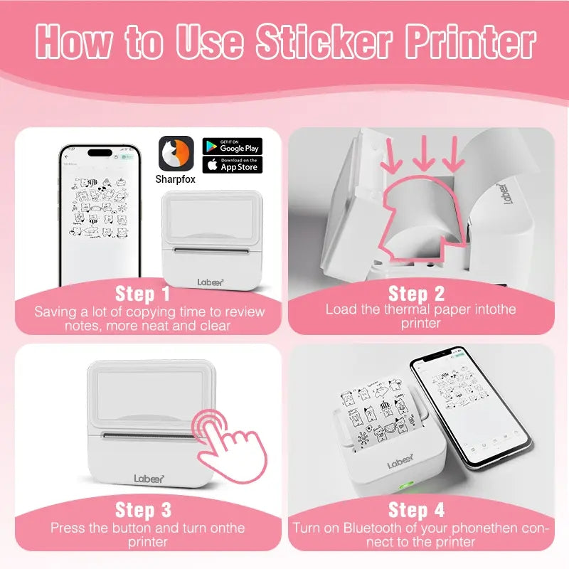 Labeer Mini Sticker Printer-2 Inch Bluetooth Thermal Pocket Printer, Inkless Portable Printer for Study Notes, Printer, Photos, Journals, Memos, Lists,Sticky Label, Ideal Gift for Valentine's Day, TikTokShopBlackFriday