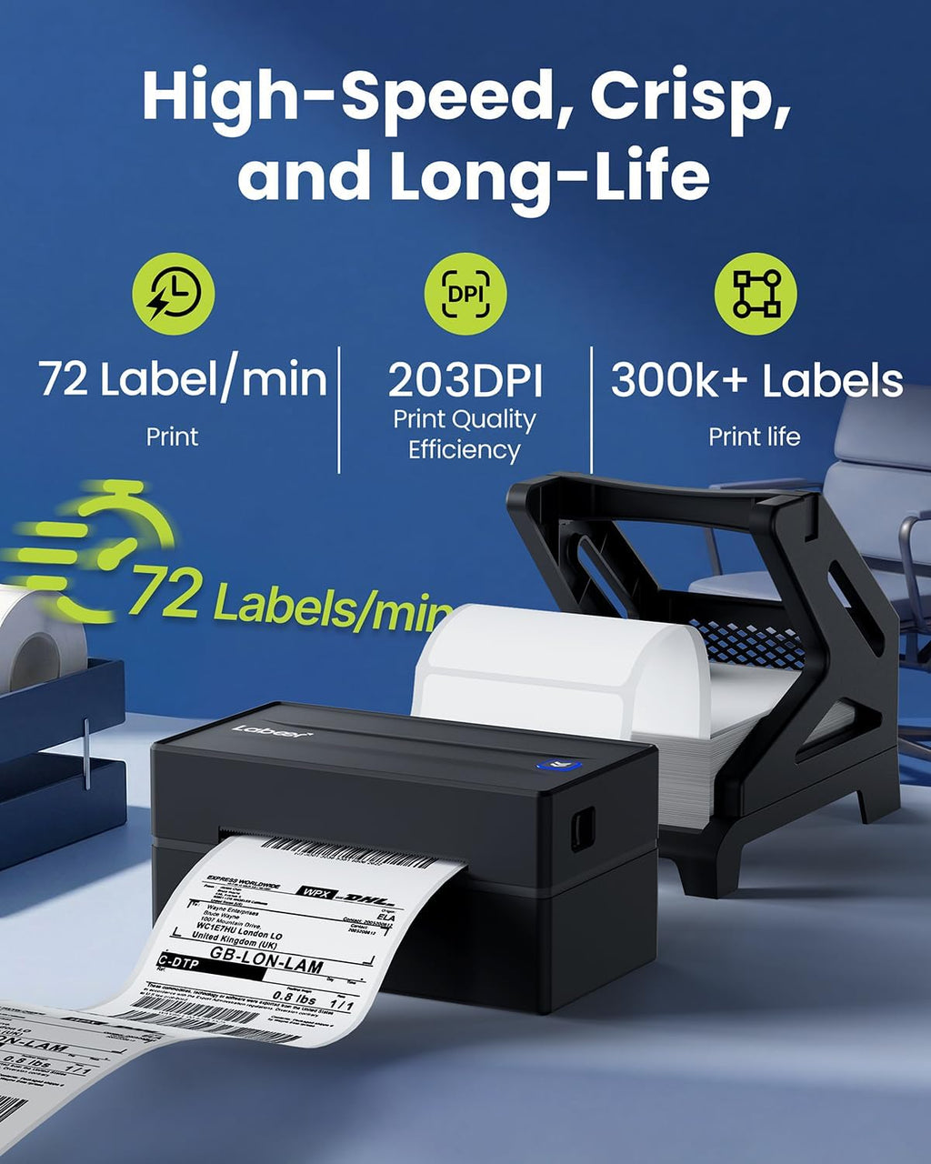 Labeer Label Printer with Holder, 4x6 Wireless Bluetooth Thermal Shipping Label Printer for Small Business, Compatible with iPhone, Android, Windows, Mac, Chromebook, USPS, Shopify