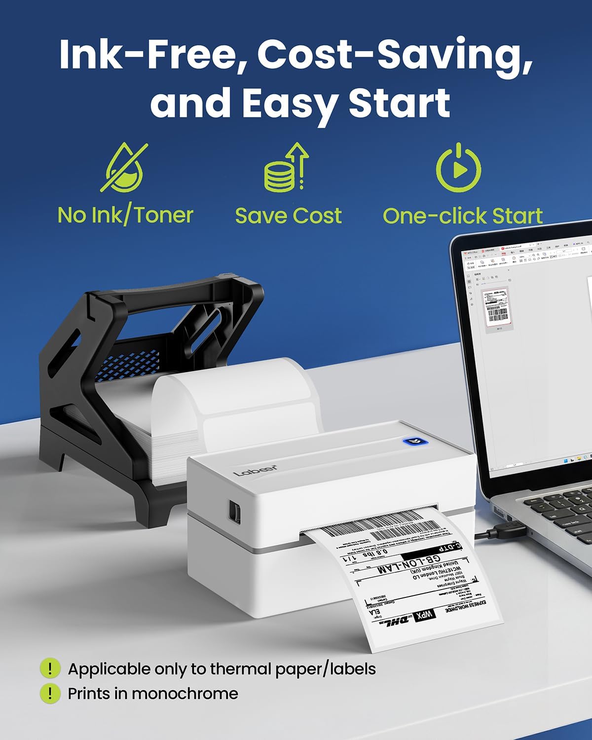 Labeer Label Printer with Holder, 4x6 Wireless Bluetooth Thermal Shipping Label Printer for Small Business, Compatible with iPhone, Android, Windows, Mac, Chromebook, USPS, Shopify